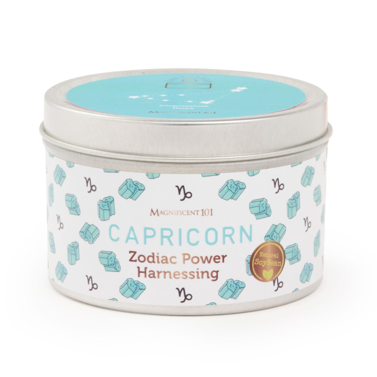Magnificent 101 Capricorn Zodiac Candle - 6 Oz Chamomile Rose Soy Wax Tin - Write-in Intention Ritual - Gifts for Her & Horoscope Decor